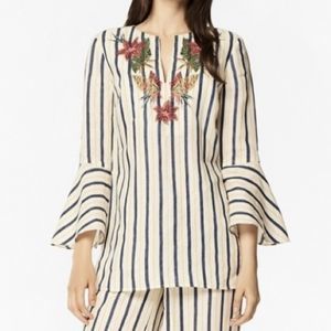 Striped Floral Embroidered Women's Top